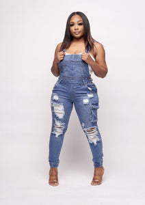 Distressed Light Washed Denim Jumpsuit