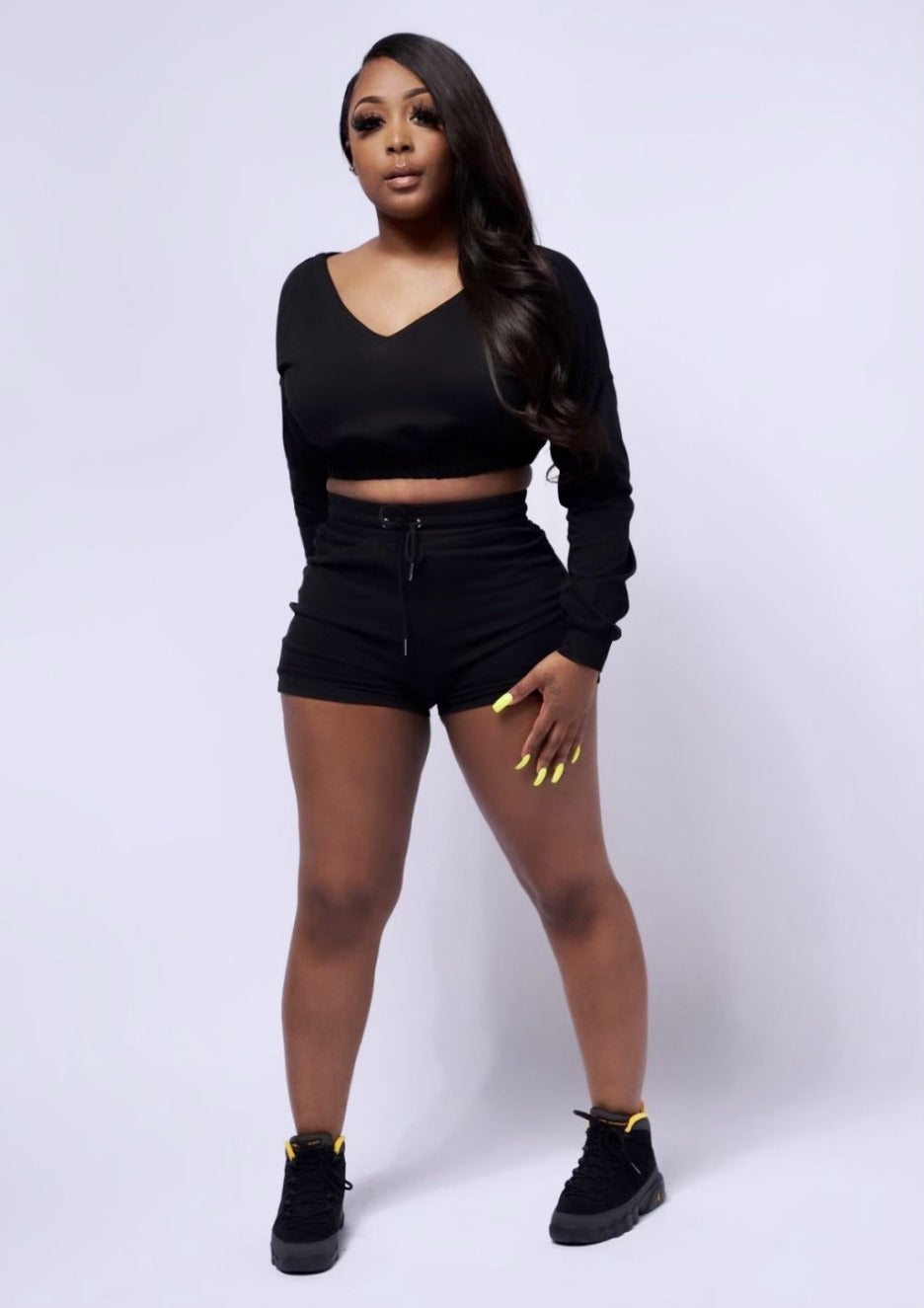 Black One Shoulder Top w/Shorts Set