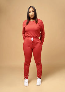 Red Sweatshirt Pant Set