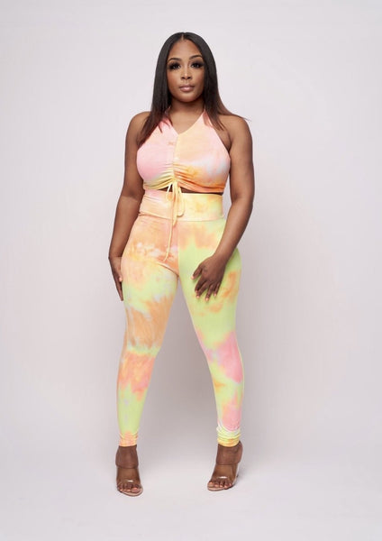 Orange/Yellow Tie-Dye Crop Top Set