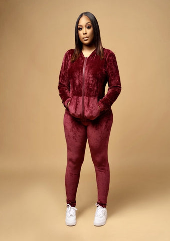 Burgundy Velvet Jogger Set