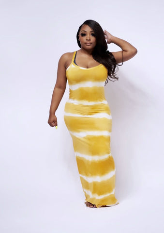 Mustard Stripe Tie-Dye Maxi Dress