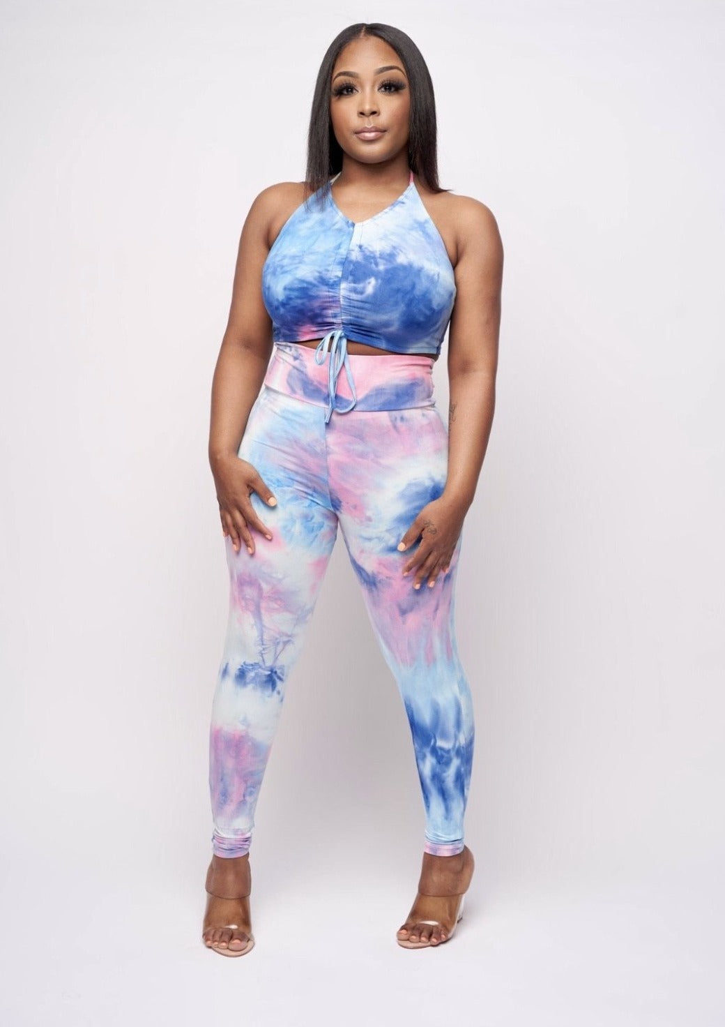 Pink/Royal Tie-Dye Crop Top Set